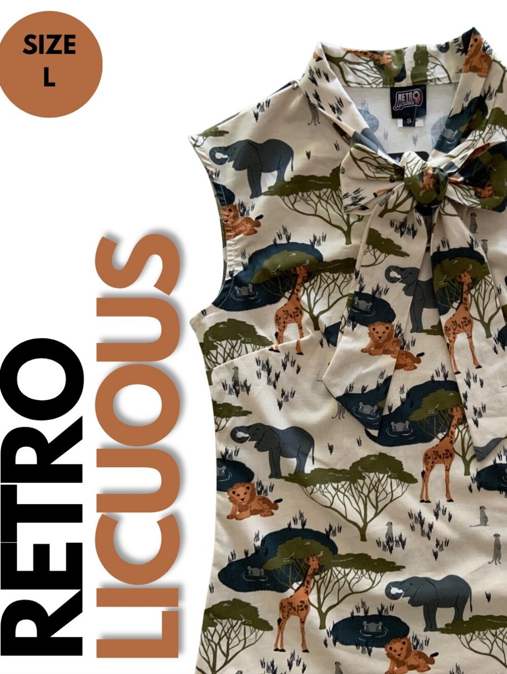NWT Retrolicious Safari Animal Print Blouse Size L